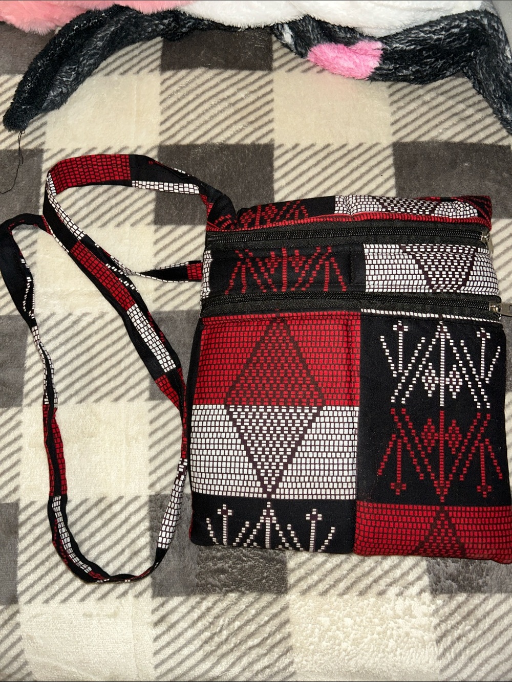 Red and Black Geometric Crossbody Bag - Women